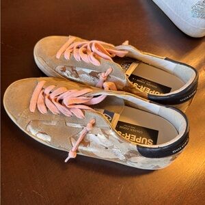 Golden Goose Superstar Sneakers with Pink and Gold Accents